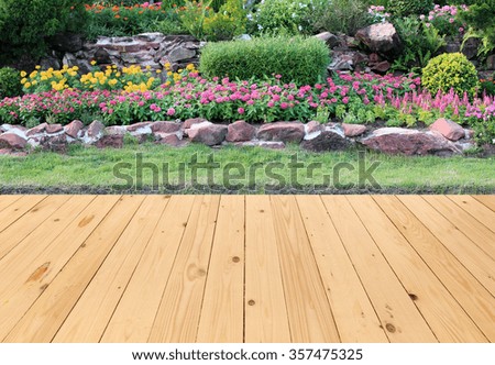 Garden landscape with wood floor