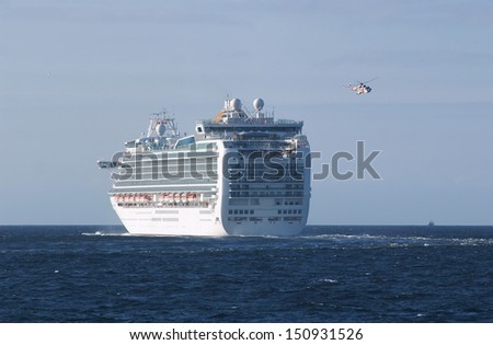 Luxury cruise ship sailing in open water