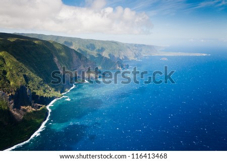 Aerial picture of part of Molokai island coast, Hawaii