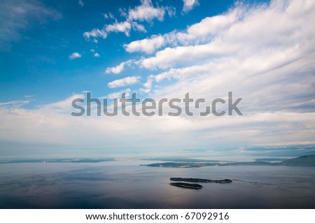 Bird-eye view of San Juan islands in Puget Sound