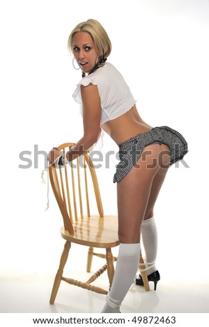stock photo naughty school girl tied to chair for discipline
