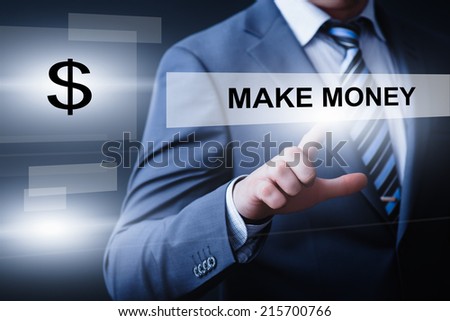 business technology internet and networking concept businessman pressing make money button on virtual screens business technology internet and networking concept businessman pressing make money button on virtual screens