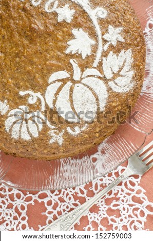 Pumpkin cake decorated with pattern. From the series \