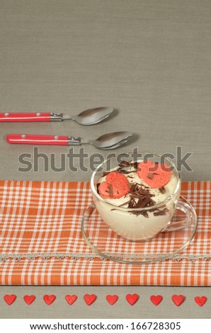 Valentine\'s Day tiramisu with chocolate in glass cup. From series Italian Desserts