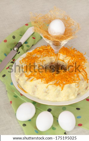 Angel food cake with mascarpone cream and orange zest From series Food for Easter table