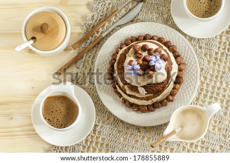 White chocolate cake with hazelnuts and mascarpone cream From series Italian Desserts