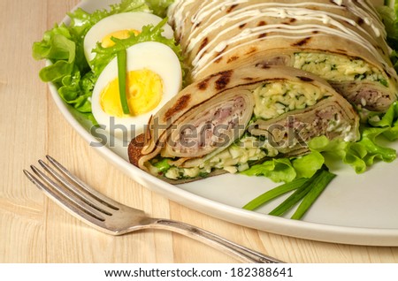Terrine with chicken, cheese and pancakes From series Food for the Easter table