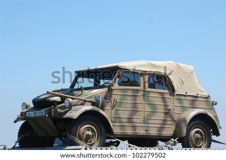 KIEV, UKRAINE -MAY 11: German military jeep during historical reenactment of WWII,Military history club Red Star on  may 11, 2012 in Kiev, Ukraine