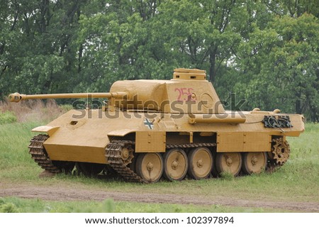 KIEV, UKRAINE -MAY 13:Red Star history club.German tank (replica) during historical reenactment of WWII, may 13, 2012 in Kiev, Ukraine