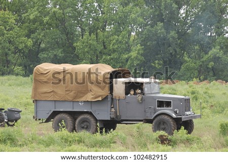 KIEV, UKRAINE -MAY 13:  Red Star military history club. German truck of WWII time during historical reenactment of WWII , May 13, 2012 in Kiev, Ukraine