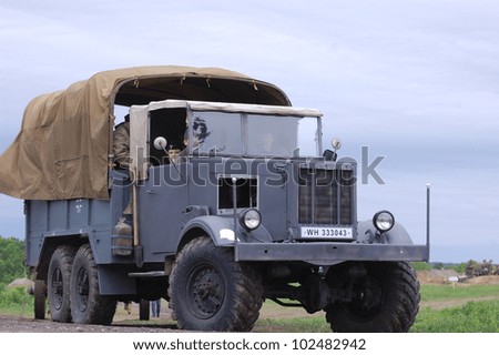KIEV, UKRAINE -MAY 13:  Red Star military history club. German truck of WWII time during historical reenactment of WWII , May 13, 2012 in Kiev, Ukraine