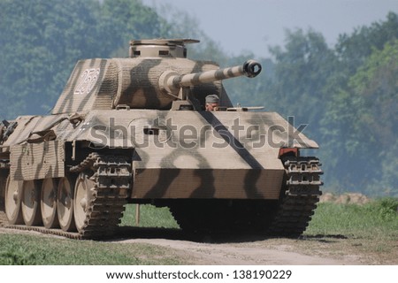 MAY 11 : German tank (replica), Red Star history club, during historical reenactment of WWII on May 11, 2013 in Kiev, Ukraine