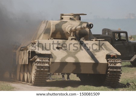 KIEV MAY 11 : German tank (replica), Red Star history club, during historical reenactment of WWII on May 11, 2013 in Kiev, Ukraine