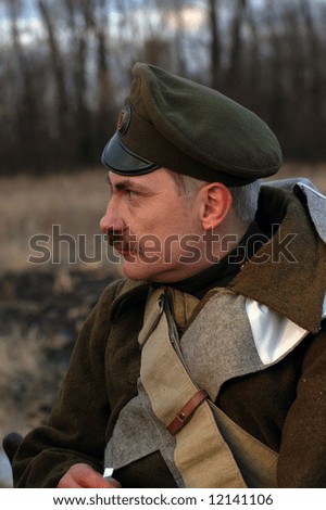 Russian soldier 1918.Reenacting Civil War. Military history  club. Kiev
