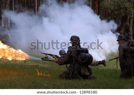 German soldier with flame-thrower. WW2 reenacting