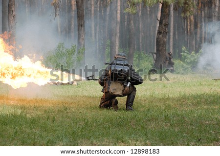 German soldier with flame-thrower. WW2 reenacting