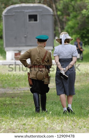 Red Army officer and girl. WW2 reenacting