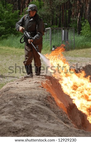 Flame-thrower. WW2 reenacting