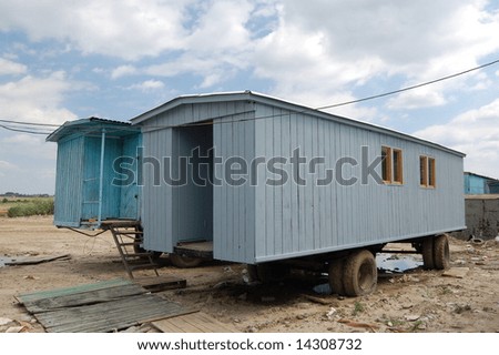 Trailer. Temporary   houses for worker near construction place. Abandoned