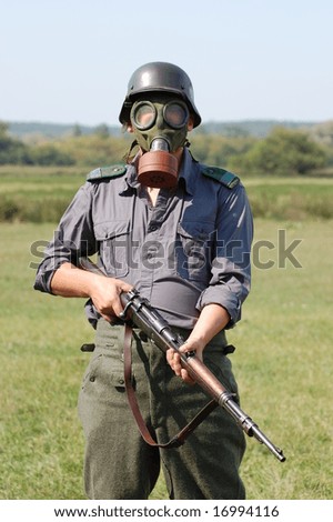 gas mask soldier. soldier in gas mask .