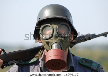 gas mask soldier. soldier in gas mask .