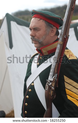 CRIMEA,UKRAINE. September 18-20: Historical military camp near Alma river, with a  member of military history club in Russian historical uniform.  Historical reenacting of  Crimean War at Crimea Ukraine on September 18-20.