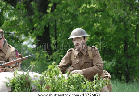 KIEV ,UKRAINE. May 9 , 2008. Military history club  Red Star. Historical military reenacting.  War in Germany in may 1945. Person in Scottish regiment uniform.