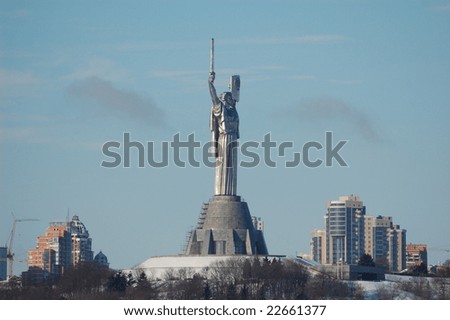 Statue  of the Motherland, in Kiev, Ukraine. This statue was built in remembrance of the victory over the Nazi\'s.