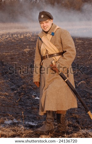 Russian uniform 1918. Civil War Historical military reenacting.  Kiev, Ukraine February 2,2008