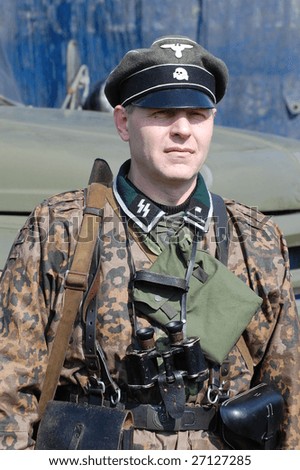 Person in SS field uniform. Military reenacting