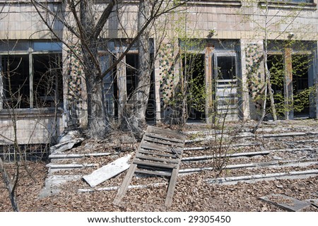 Chernobyl area. Lost city Pripyat. Modern ruins. Ukraine. Kiev region.