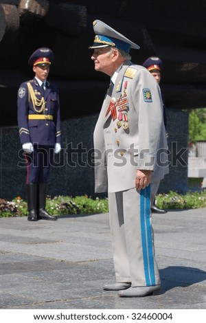 KIEV,UKRAINE- JUNE 21:  Honor Guard and veteran. Lost soldiers of WW2 funerals. June 21,2008. Kiev,Ukraine
