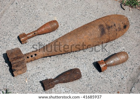 Old rusted World War II mortar shells