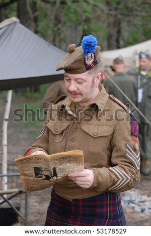 KIEV, UKRAINE - MAY 10 : A member of Red Star history club wears historical British uniforms during participation in 1945 WWII reenactment May 10, 2010 in Kiev, Ukraine.