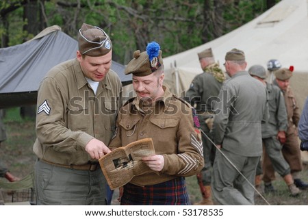 KIEV, UKRAINE - MAY 10 : members of Red Star history club wears historical British&US uniforms during participation in 1945 WWII reenactment May 10, 2010 in Kiev, Ukraine