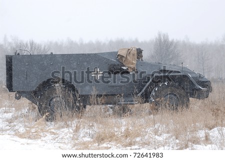 KIEV, UKRAINE - FEB 20: German armored truck during historical reenactment of 1945 WWII, ,February 20, 2011 in Kiev, Ukraine