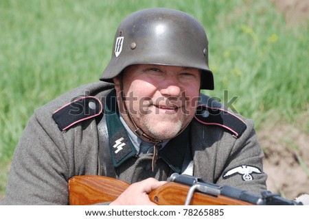 Man,wears German uniform of Second World War.Historical reenactment in Kiev,Ukraine