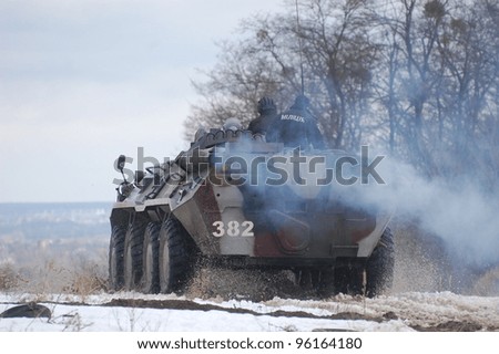 KIEV, UKRAINE -FEB 25:Soviet armored truck created after WWII during historical reenactment of WWII,Military history club Red Star. February 25, 2012 in Kiev, Ukraine