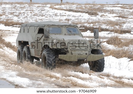 KIEV, UKRAINE -FEB 25: Soviet armored truck created after WWII during Historical Military Motor Show,Military history club Red Star. February 25, 2012 in Kiev, Ukraine