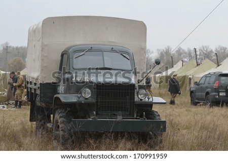 Kiev, Ukraine - November 1: Soviet  truck is displayed on the Field of Battle military history festival on November 1 , 2013 in Kiev, Ukraine