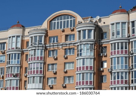 KIEV, UKRAINE -APR 6, 2014: Tipical modern residential area. A recently built block of apartments .April 6, 2014 Kiev, Ukraine