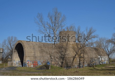 KIEV, UKRAINE -APR 6, 2014: Old tunnel of Stalin. Part of Kiev defense line in WW2 time. today named \