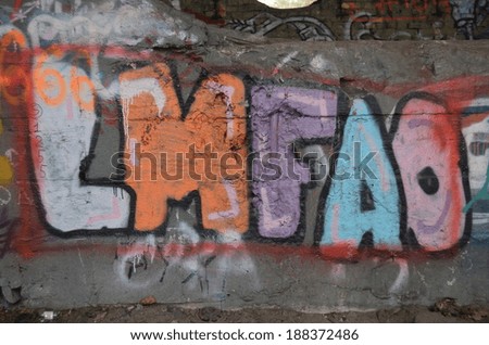 KIEV, UKRAINE -APR 21, 2014: Graffiti in the old tunnel of Stalin. Part of Kiev defense line in WW2 time. . April 21, 2014 Kiev, Ukraine