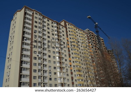 KIEV, UKRAINE -FEB 17, 2015: Typical modern residential area. A  block of apartments under construction.February 17, 2015 Kiev, Ukraine