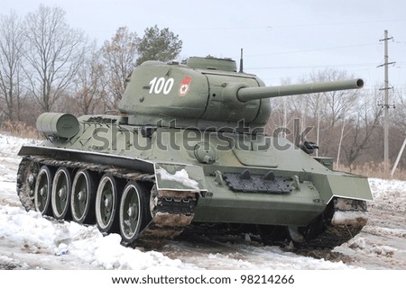 KIEV, UKRAINE -FEB 25: Old Russian tank T-34 during historical reenactment of WWII,Military history club Red Star, February 25, 2012 in Kiev, Ukraine