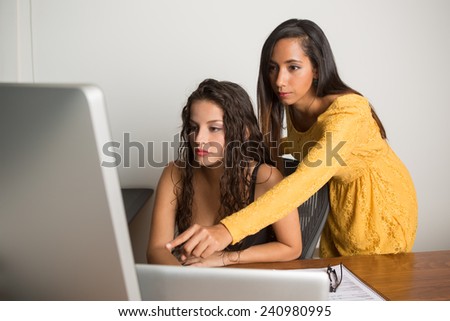 Businesswomen working at the office looking at the computer