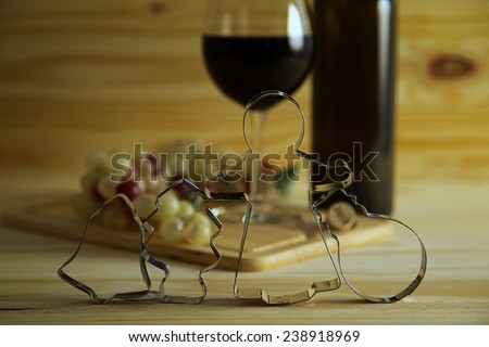 Cookie Cutters, Wine Bottle, Wine Glass and Grapes