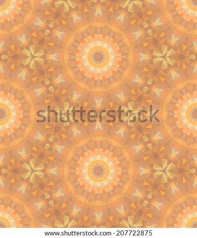 Seamless mosaic pattern based on polygons. Can be used as decoration for the gift boxes, wallpapers, backgrounds, web sites. Geometrical ornament with the stars, gems and snowflakes. Gold theme.