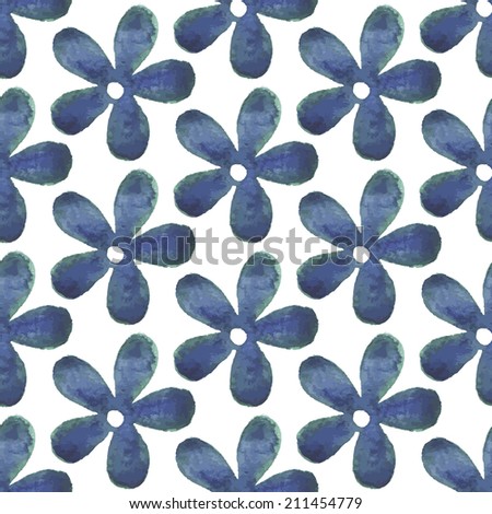 Vintage seamless pattern with blue flowers. Watercolor paint. Nature theme.
