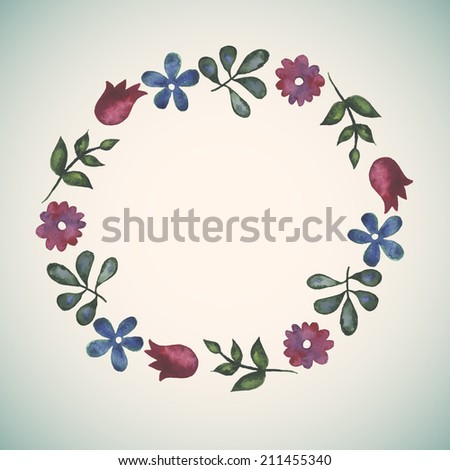 Abstract background with flowers and leaves. Watercolor paint. Nature theme. Can be used for card, invitation or some text.